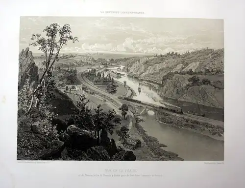 Vue de la Vilaine - Vilaine Redeon chemin de fer Bretagne vue France estampe Lithographie lithograph