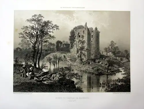 Ruines du Chateau de Machecoul - Chateau de Machecoul Bretagne France estampe Lithographie lithograph