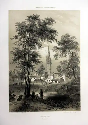 Landivisiau - Eglise Saint-Thivisiau Landivisiau Bretagne France estampe Lithographie lithograph