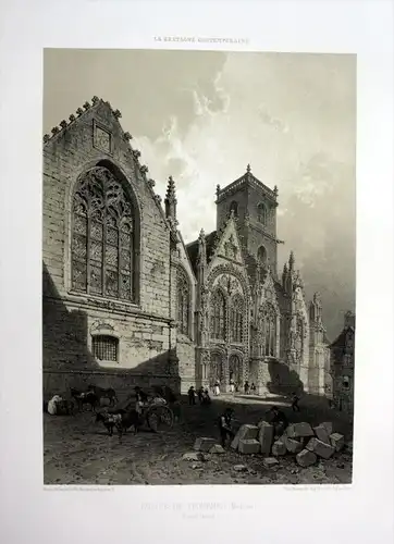 Eglise de Ploermel - Eglise Saint-Armel de Ploermel Bretagne France estampe Lithographie lithograph