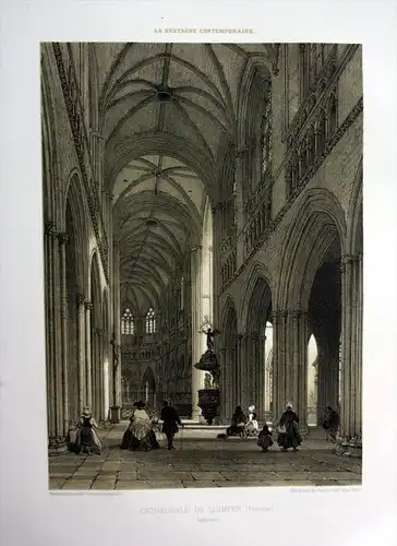 Cathedrale de Quimper - Saint-Corentin de Quimper interieur Bretagne France estampe Lithographie lithograph