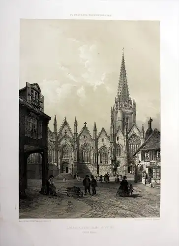 Eglise Notre-Dame a Vitre - Eglise Notre-Dame de Vitre Bretagne France estampe Lithographie lithograph