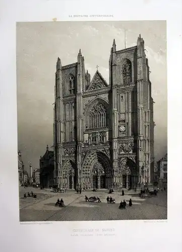 "Cathedrale de Nantes" - Cathedrale Saint-Pierre-et-Saint-Paul de Nantes Bretagne France estampe Lithographie lithograph