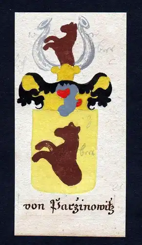 von Parzinowitz - von Prussinowitz Böhmen Manuskript Wappen Adel coat of arms heraldry Heraldik