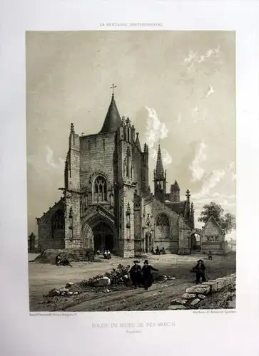 Eglise du Bourg de Pen-Marc'h - Eglise Penmarch Bretagne France estampe Lithographie lithograph