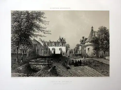 Chateau de Pen-Marc'h - Chateau Penmarch vue Bretagne France estampe Lithographie lithograph