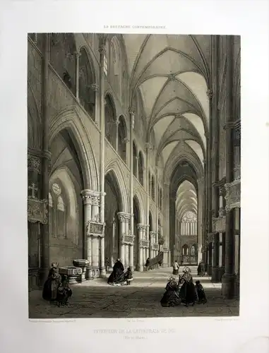 Interieur de la Cathedralde de Dol - Cathedrale Saint-Samson de Dol-de-Bretagne France estampe Lithographie li