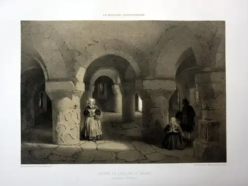 Crypte de l'Eglise St. Melar - Eglise Saint-Melar de Lanmeur Bretagne France estampe Lithographie lithograph