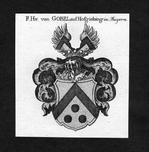Gobel auf Hofgiebing in Bayern - Gobel auf Hofgiebing Wappen Adel coat of arms heraldry Heraldik Kupferstich