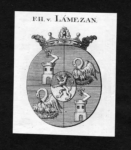 Làmezan - Làmezan Lamezan Wappen Adel coat of arms heraldry Heraldik Kupferstich