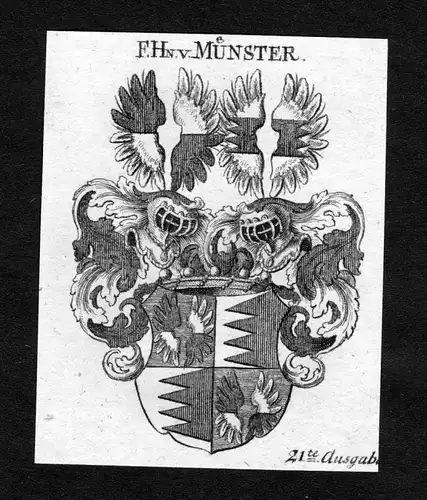 Münster - Münster Muenster Mönster Monster Wappen Adel coat of arms heraldry Heraldik Kupferstich