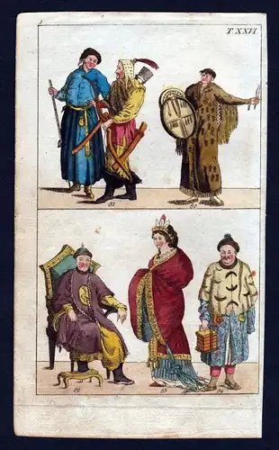 Mongolia Mongolei Tracht costume Kupferstich engraving antique print