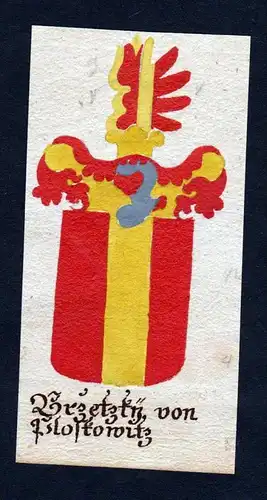 Brzetzky von Ploskowitz - Brzetzki Orlau Ploskovice Böhmen Manuskript Wappen Adel coat of arms heraldry Heral
