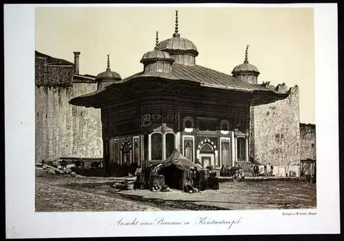 "Ansicht eines Brunnens in Konstantinopel" - Fountain of Ahmed III Istanbul Turkey Türkei Brunnen Lithographie Litho