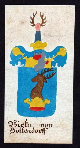 Birka von Hottendorff - Birka Hottendorff Böhmen Manuskript Wappen Adel coat of arms heraldry Heraldik