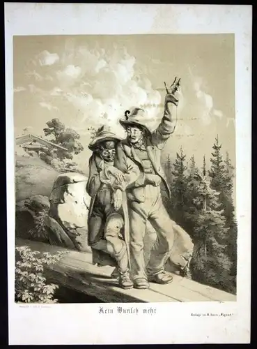 Kein Wunsch mehr - Wanderer Männer men Wunsch Fasching wish Lithographie Litho