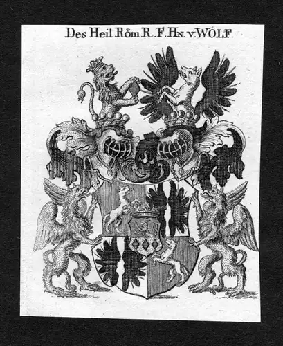 Wolf - Wolf Wolff Wappen Adel coat of arms heraldry Heraldik Kupferstich