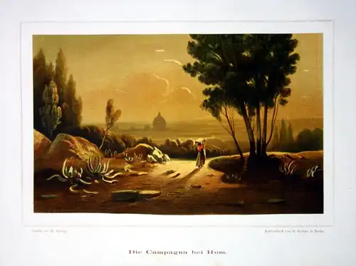 Die Campagna bei Rom - campagna romana Roman Rom Italy Italia Landschaft veduta Lithographie Litho