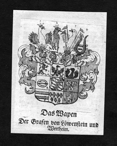 Löwenstein und Wertheim - Löwenstein-Wertheim Wappen Adel coat of arms heraldry Heraldik Kupferstich