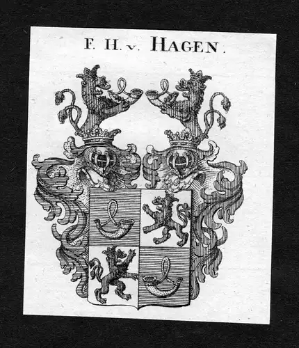 Hagen - Hagen Wappen Adel coat of arms heraldry Heraldik Kupferstich