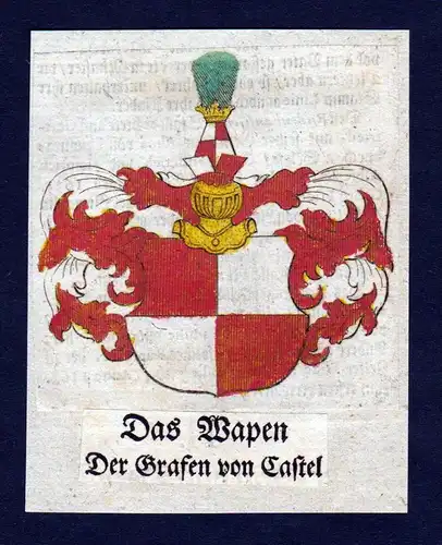 Castel - Castell Wappen Adel coat of arms heraldry Heraldik Kupferstich
