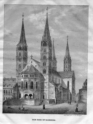Bamberg Dom Original Lithographie Dilger