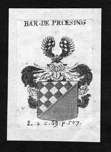 Proesing - Prösing Presing Wappen Adel coat of arms heraldry Heraldik Kupferstich