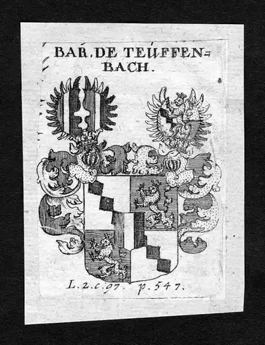 Teuffen-Bach - Teuffenbach Wappen Adel coat of arms heraldry Heraldik Kupferstich