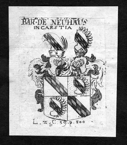 Neuhaus - Neuhaus Wappen Adel coat of arms heraldry Heraldik Kupferstich