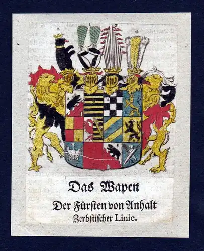 "Anhalt Zerbstischer Linie" - Anhalt Zerbstische Linie Wappen Adel coat of arms heraldry Heraldik Kupferstich