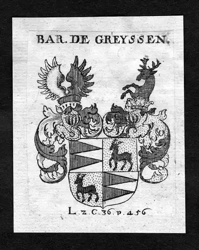 Greyssen - Greiss Greiß Greissen Greyssen zu Wald Wappen Adel coat of arms heraldry Heraldik Kupferstich