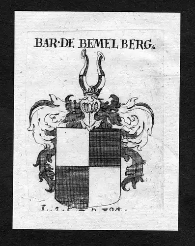 Bar. de Bemelberg - Bemelberg / Boyneburg / Bömelberg  Wappen Adel coat of arms heraldry Heraldik Kupferstich