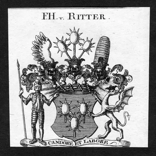 Ritter - Ritter Wappen Adel coat of arms heraldry Heraldik Kupferstich