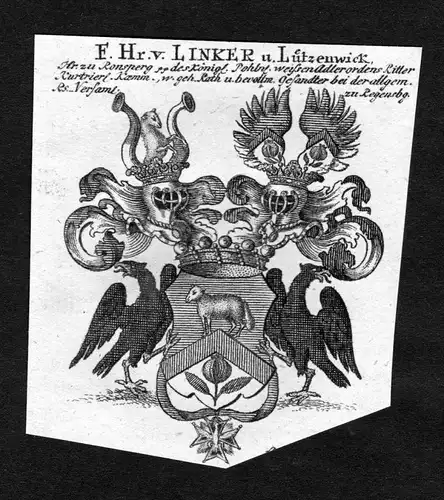 Linker und Lützenwick - Linker von Lützenwick Luetzenwick Wappen Adel coat of arms heraldry Heraldik Kupfers