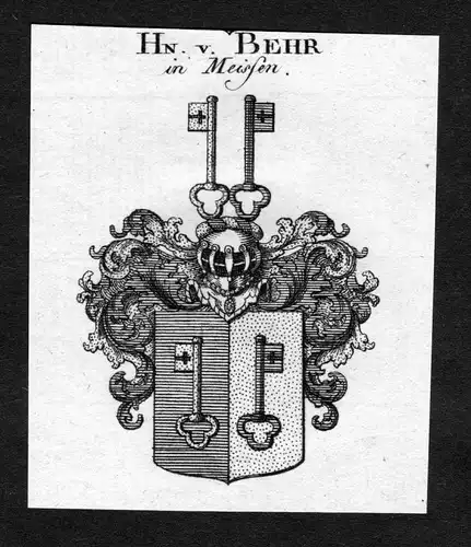 Behr in Meissen - Behr Wappen Adel coat of arms heraldry Heraldik Kupferstich