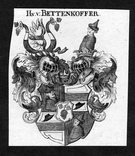 Bettenkoffer - Bettenkoffer Wappen Adel coat of arms heraldry Heraldik Kupferstich
