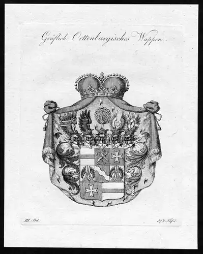 "Gräflich Orttenburgisches Wappen" - Ortenburg Bayern Bavaria Wappen Adel coat of arms heraldry Heraldik Kupferstich