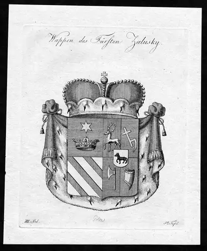 Wappen des Fürsten Zalusky - Zaluski Wappen Adel coat of arms heraldry Heraldik Kupferstich