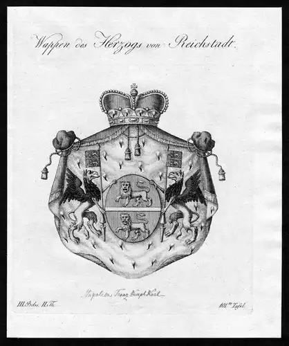 Wappen des Herzogs von Reichstadt - Reichstadt Wappen Adel coat of arms heraldry Heraldik Kupferstich