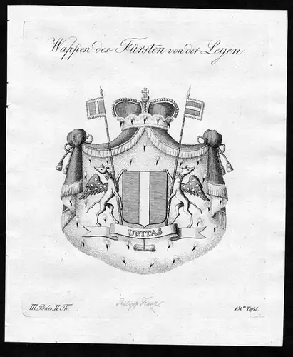 Wappen des Fürsten von der Leyen - Leyen von der Leyen Wappen Adel coat of arms heraldry Heraldik Kupferstich
