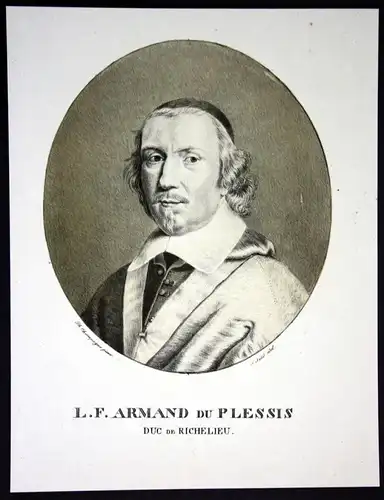 L. F. Armand du Plessis - Armand Jean du Plessis de Richelieu cardinal Portrait Lithographie litho