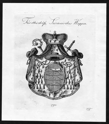 Fürstbischöfl. Seccauisches Wappen - Seckau Wappen Adel coat of arms heraldry Heraldik Kupferstich