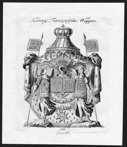 Königl. Franzoesisches Wappen - Frankreich France Wappen Adel coat of arms heraldry Heraldik Kupferstich