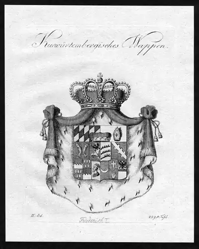 Kurwürtembergisches Wappen - Württemberg Wuerttemberg Wappen Adel coat of arms heraldry Heraldik Kupferstich