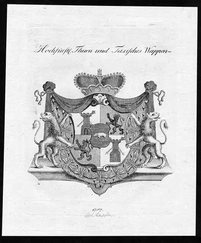 Hochfürstl. Thurn und Taxis Wappen - Thurn und Taxis Wappen Adel coat of arms heraldry Heraldik Kupferstich