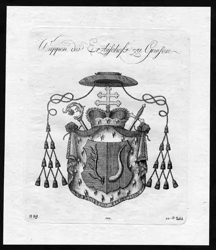 Wappen des Erzbischofs zu Gnesen - Gnesen Gniezno Wappen Adel coat of arms heraldry Heraldik Kupferstich