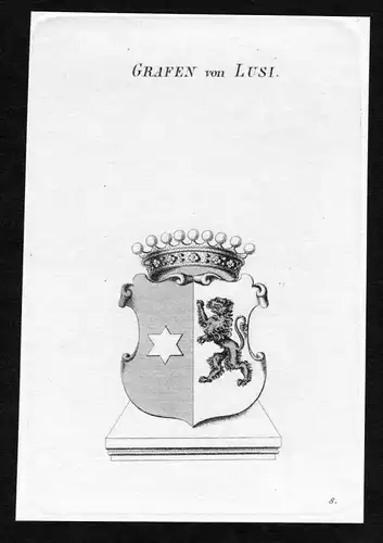 Grafen von Lusi - Lusi Wappen Adel coat of arms heraldry Heraldik Kupferstich