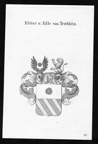 Ritter u. Edle von Teublitz - Teublitz Wappen Adel coat of arms heraldry Heraldik Kupferstich