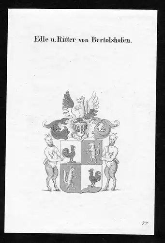 Edle u. Ritter von Bertolshofen - Bertolshofen Wappen Adel coat of arms heraldry Heraldik Kupferstich