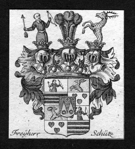 Freyherr Schütz - Schütz Schuetz Wappen Adel coat of arms heraldry Heraldik Kupferstich